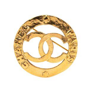 CHANEL Vintage Gold Logo Brooch